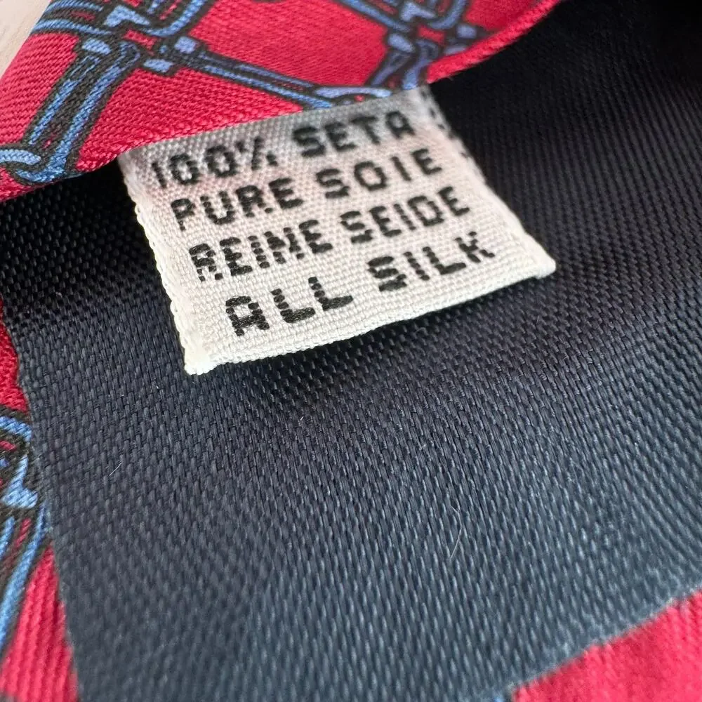 Guy Latour tie 100% silk chain link equestrian red blue office career